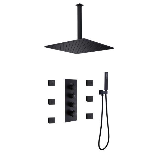Dropshipping Products Matte Black Shower Faucet Set Wall Mounted Full Set (7)