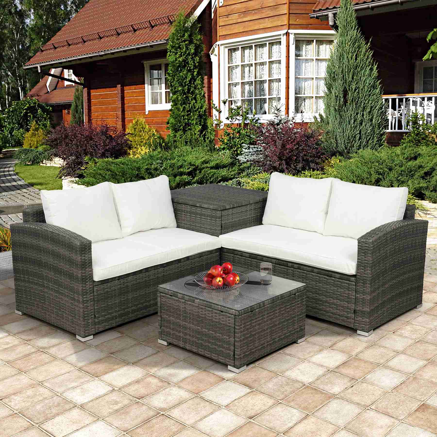 Pe Wicker Rattan Sofa Set With 4 Piece Outdoor Cushion Garden Patio Furniture Set (8)