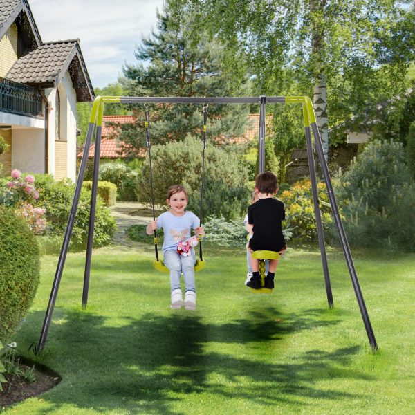 2 In 1 Metal Swing Set For Backyard Heavy Duty A Frame Height Adjustment (11)