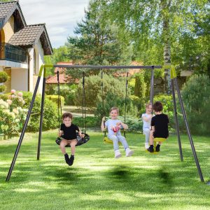 3 In 1 Metal Swing Set For Backyard Heavy Duty A Frame (2)