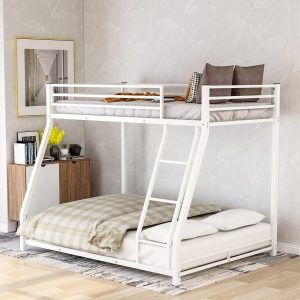 Bunk Bed Metal Floor Bunk Bed Twin Over Full White (8)