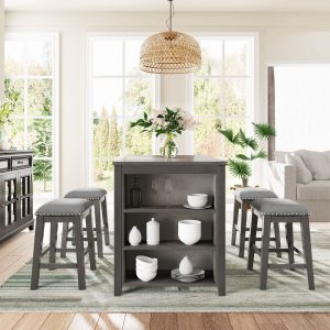 Counter Height Kitchen Table Set With 4 Stool Gray (23)