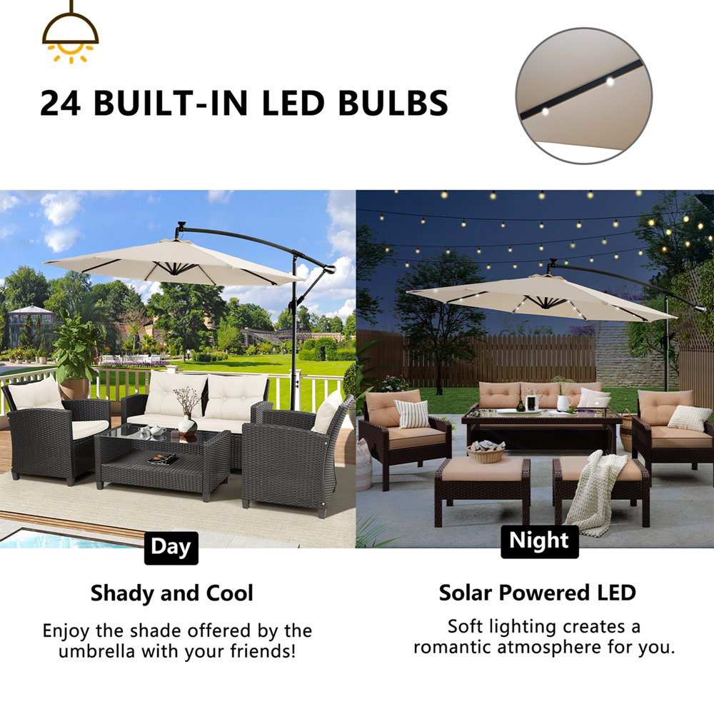 Patio Offset Lighted Hanging Cantilever Umbrella For Outdoor (10)