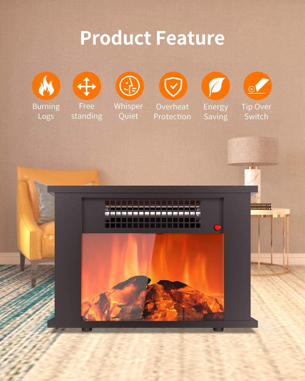 Portable Mini Tabletop Electric Fireplace Space Heater With Flame Effect And Overheating (1)