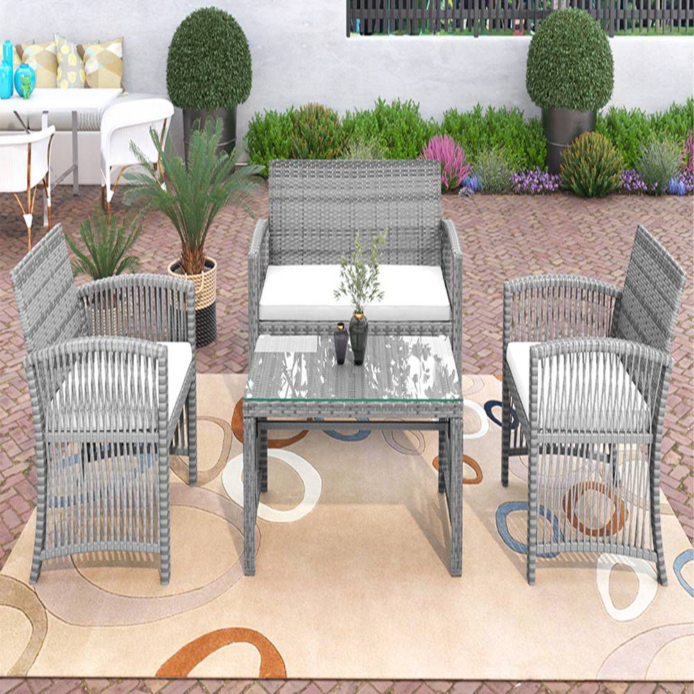 Rattan Sectional Sofa For Garden With Backyard Gray (8)
