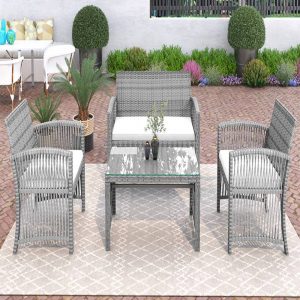 Rattan Sectional Sofa For Garden With Backyard Gray (9)